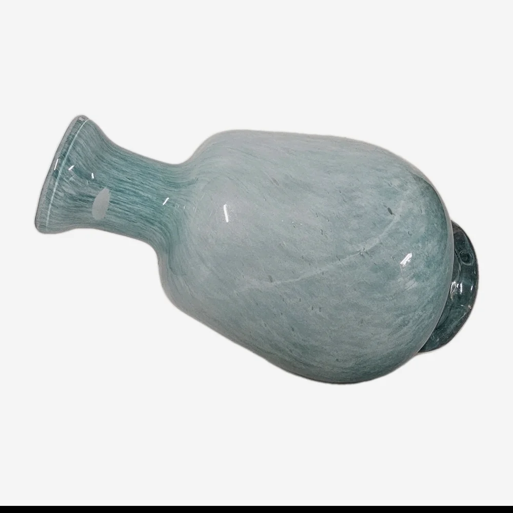 Light Blue Hand Blown Bottle Vase Beach Theme Nautical Decor Accent